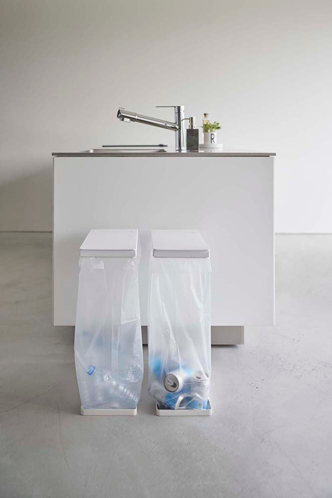 山崎実業　スリム蓋付き分別ゴミ袋ホルダー タワー 45L 2個組　ホワイト　【品番：06184】