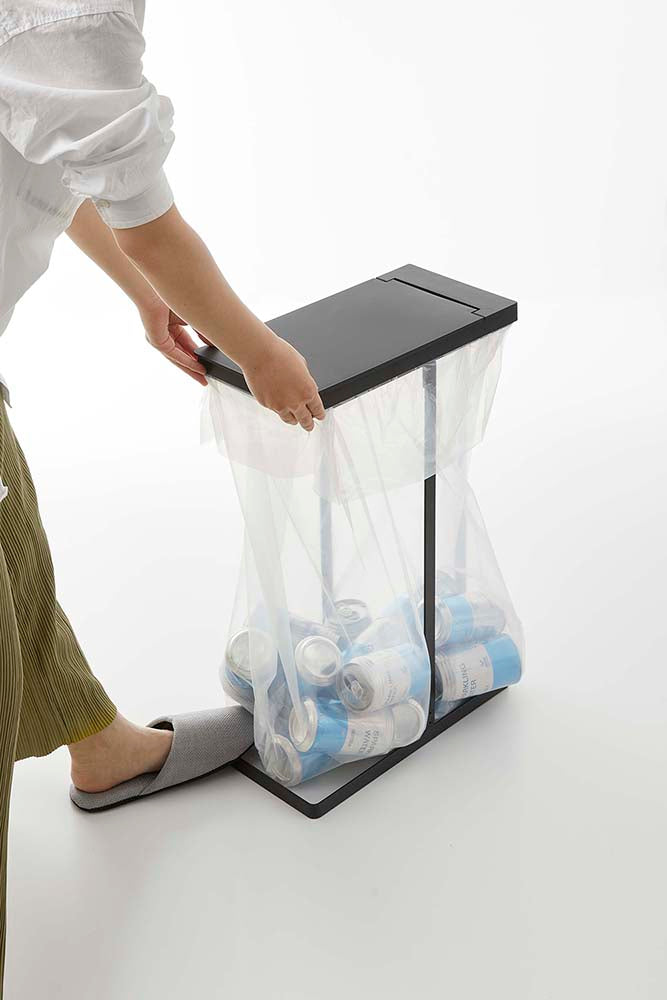 山崎実業　スリム蓋付き分別ゴミ袋ホルダー タワー 45L 2個組　ブラック　【品番：06185】