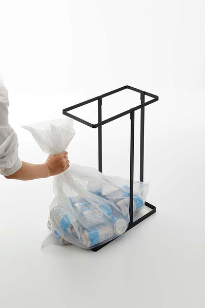 山崎実業　スリム蓋付き分別ゴミ袋ホルダー タワー 45L 2個組　ブラック　【品番：06185】