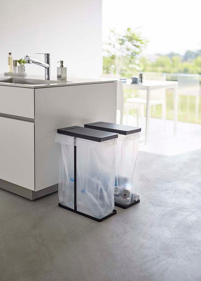 山崎実業　スリム蓋付き分別ゴミ袋ホルダー タワー 45L 2個組　ブラック　【品番：06185】
