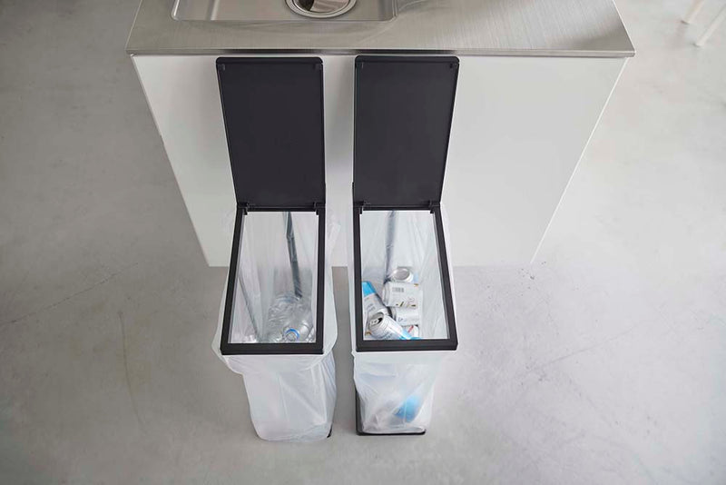 山崎実業　スリム蓋付き分別ゴミ袋ホルダー タワー 45L 2個組　ブラック　【品番：06185】