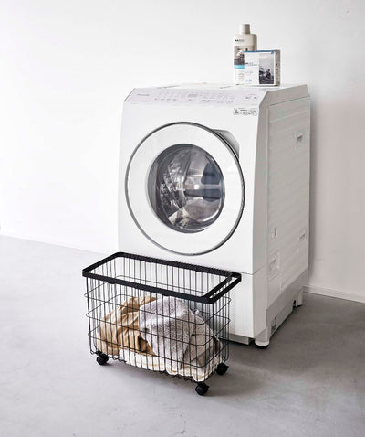 山崎実業 ランドリーバスケット タワー キャスター付き ワイド&ロー ブラック 4903208066280 【品番：06628】