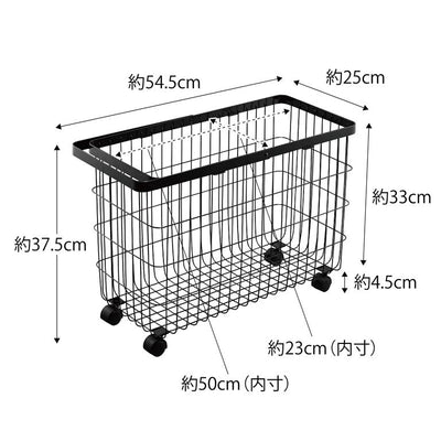 山崎実業 ランドリーバスケット タワー キャスター付き ワイド&ロー ブラック 4903208066280 【品番：06628】