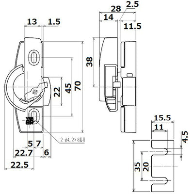 YKK AP　補修用クレセント右勝手　ダークグレイ　【品番：DG HHJ0850-6】