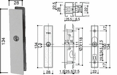 YKK AP　召合せ 内外締り錠 外部シリンダー錠　ブロンズ　【品番：YB HHK19584】