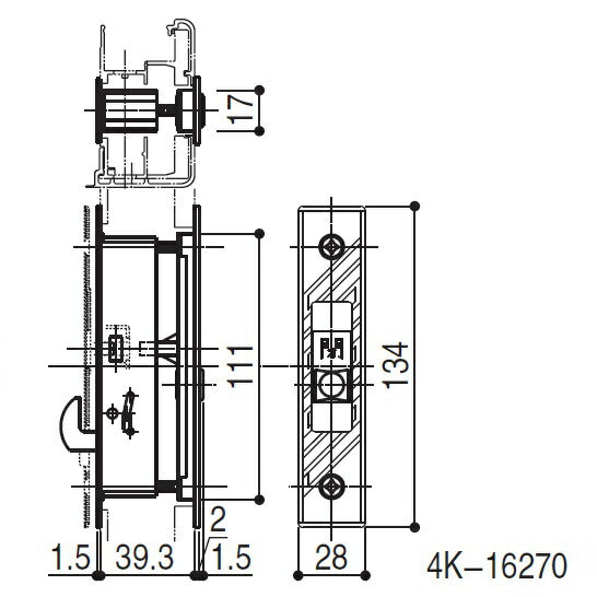 YKK AP　召合せ内外締り内部サムターン　ダークグレイ　【品番：DG HH4K16270】○