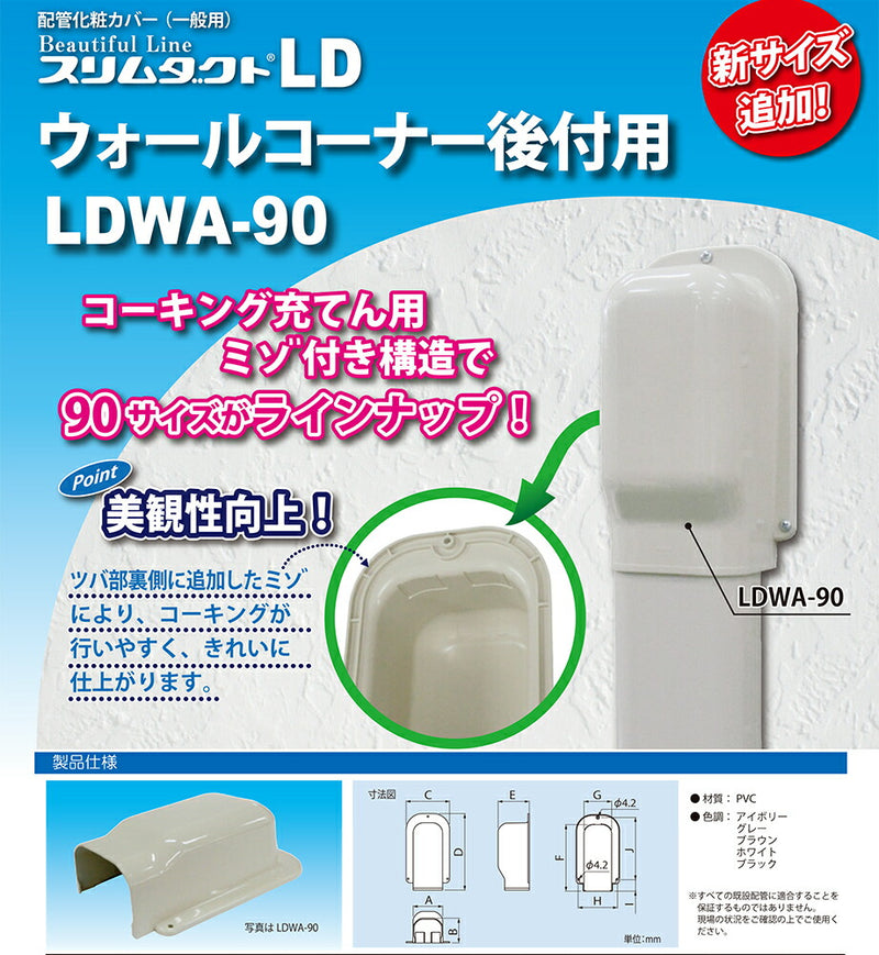 因幡電機産業（因幡電工） ウォールコーナー後付用 ホワイト 【品番：LDWA-90（W）】
