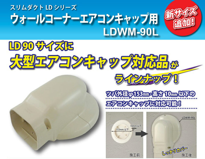因幡電機産業（因幡電工） ウォールコーナーエアコンキャップ用 ホワイト 【品番：LDWM-90L（W）】