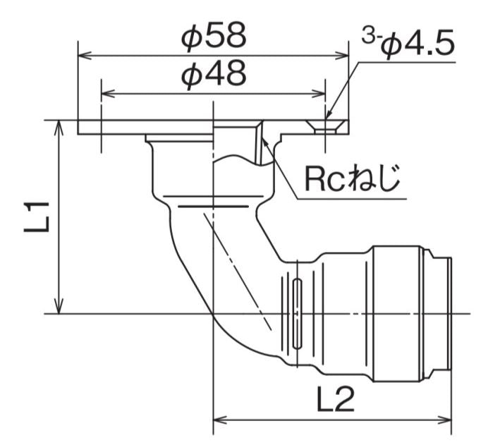 オンダ　ダブルロックジョイント（WL型） WL46型 床立上げエルボ φ58　【品番：WL46-1313C-S】