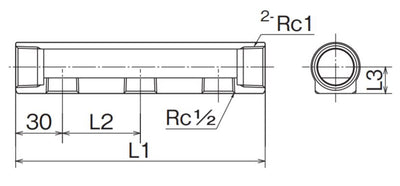 オンダ　SRH型 ヘッダー IN Rc1×OUT Rc1/2・保温材・取付金具　【品番：SRH-2503-S】