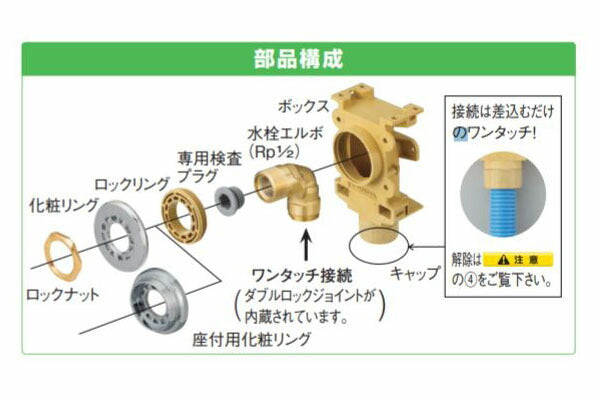 オンダ　WGX1型 カポリ水栓ボックス Rp1/2ねじ 壁板厚12〜15mm用　【品番：WGX1-1325T】