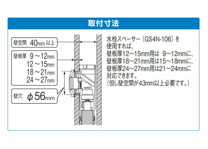 オンダ　A-4N 水栓ジョイントボックス Rp1/2ねじ 壁板厚9〜12mm用　【品番：WA4N-13S25】