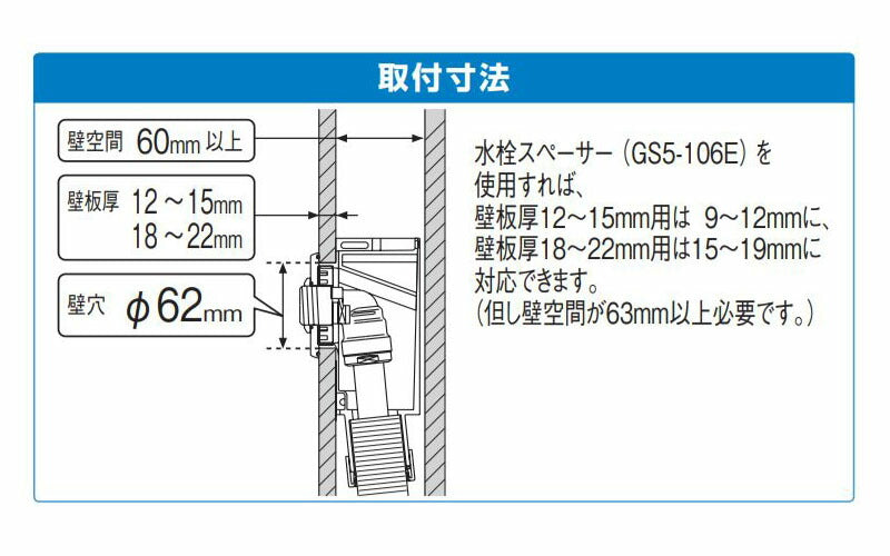 オンダ　A-5 水栓ジョイントボックス Rp1/2ねじ 壁板厚18〜22mm　【品番：WA5C-16L30】