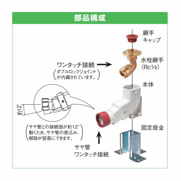 オンダ　T-4 たて型水栓ジョイント Rc1/2ねじ Hタイプ　【品番：WS4H-1022】