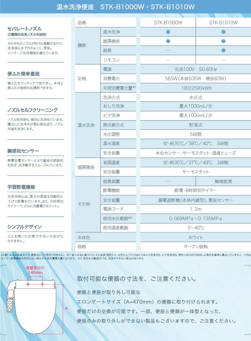 さつき　温水洗浄便座（脱臭機能なし）　【品番：STK-B1000W】