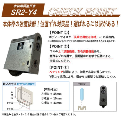 【メール便対応】家研販売　木製引戸用取替戸車（PP）　【品番：KHSR2-Y4】