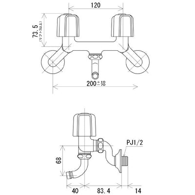 KVK　2ハンドル混合栓（ワンタッチノズル付）　寒冷地用　【品番：KM33N3WB】