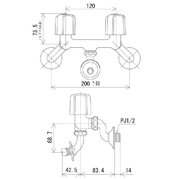 KVK　2ハンドル混合栓（ツバ付ワンタッチノズル付）　寒冷地用　【品番：KM33N3WBN】