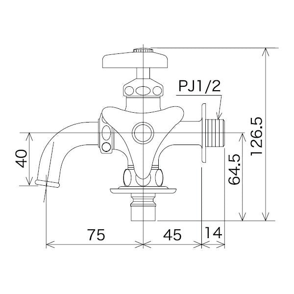 KVK　二口横水栓（ツバ付ワンタッチニップル付）　寒冷地用　【品番：K124BNZ】