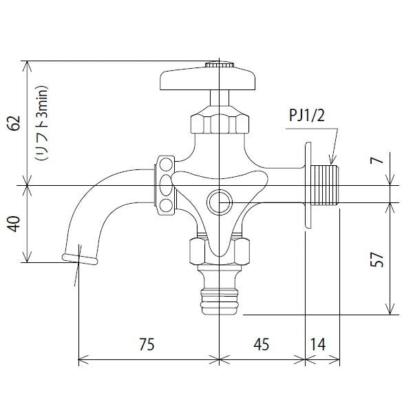 KVK　屋外ホース接続ニップル付二口横水栓　一般地用　【品番：K124SPJ】
