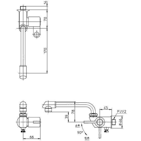 SANEI　横形自在水栓　寒冷地用　【品番：JA202DCK-13】