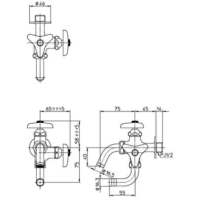 【在庫処分】SANEI　万能二口横水栓　一般地用　【品番：F12A-13】●