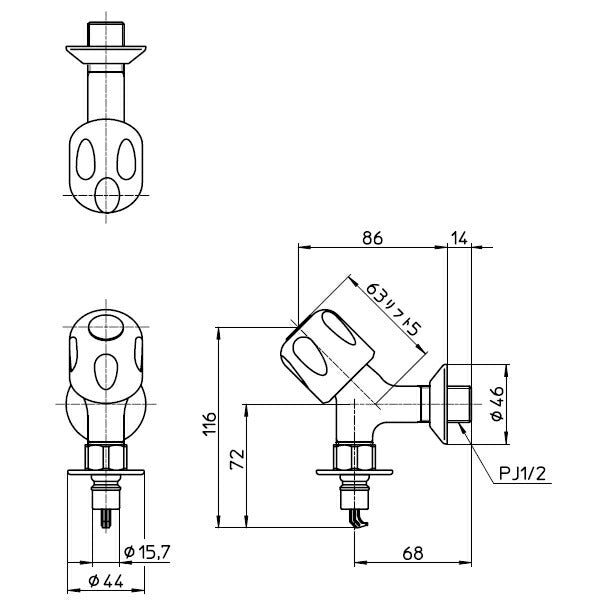 SANEI　洗濯機用送り座水栓　寒冷地用　【品番：Y1431CTK-1-13】