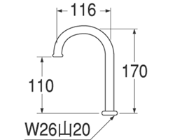 【在庫処分】SANEI　横形ツル首パイプ　【品番：PA26J-60X-16】