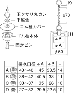 【メール便対応】SANEI　バス用万能クサリ付ゴム栓　【品番：PH271】