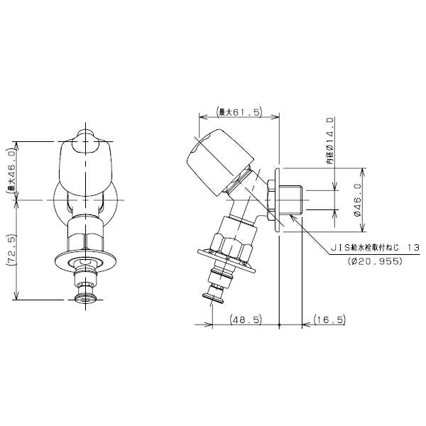 カクダイ　洗濯機用水栓（ストッパー、送り座つき）　寒冷地用　【品番：721-517K-13】