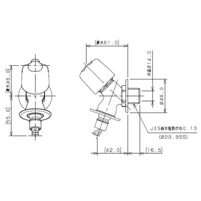 カクダイ　洗濯機用水栓（ストッパー、送り座つき）　一般地用　【品番：721-521-13】