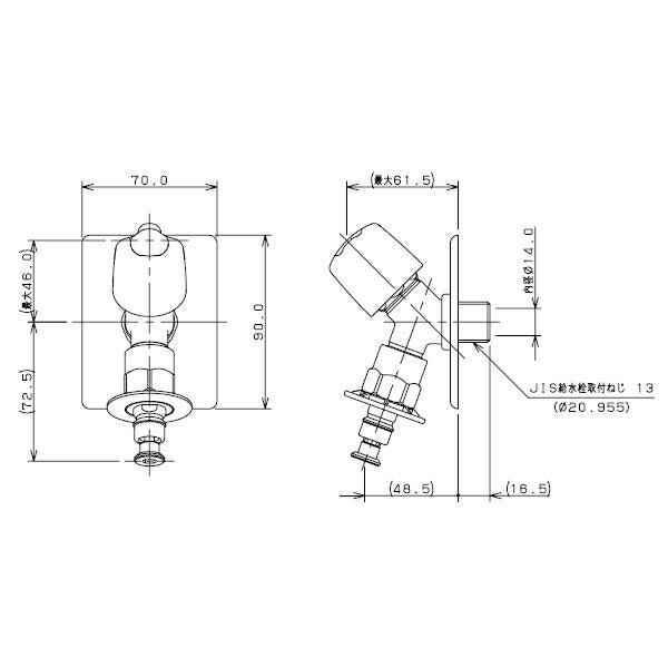 カクダイ　洗濯機用水栓（ストッパーつき）　一般地用　【品番：721-518-13】