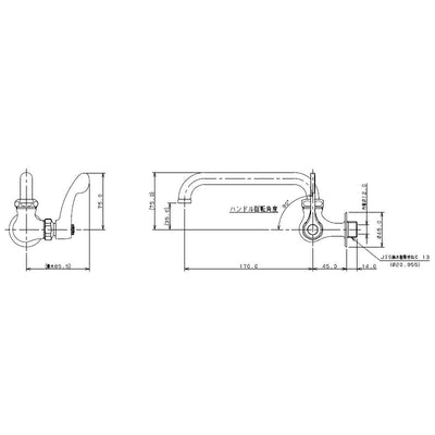 カクダイ　厨房用横形自在水栓　一般地・寒冷地共用　【品番：707-007-13QR】