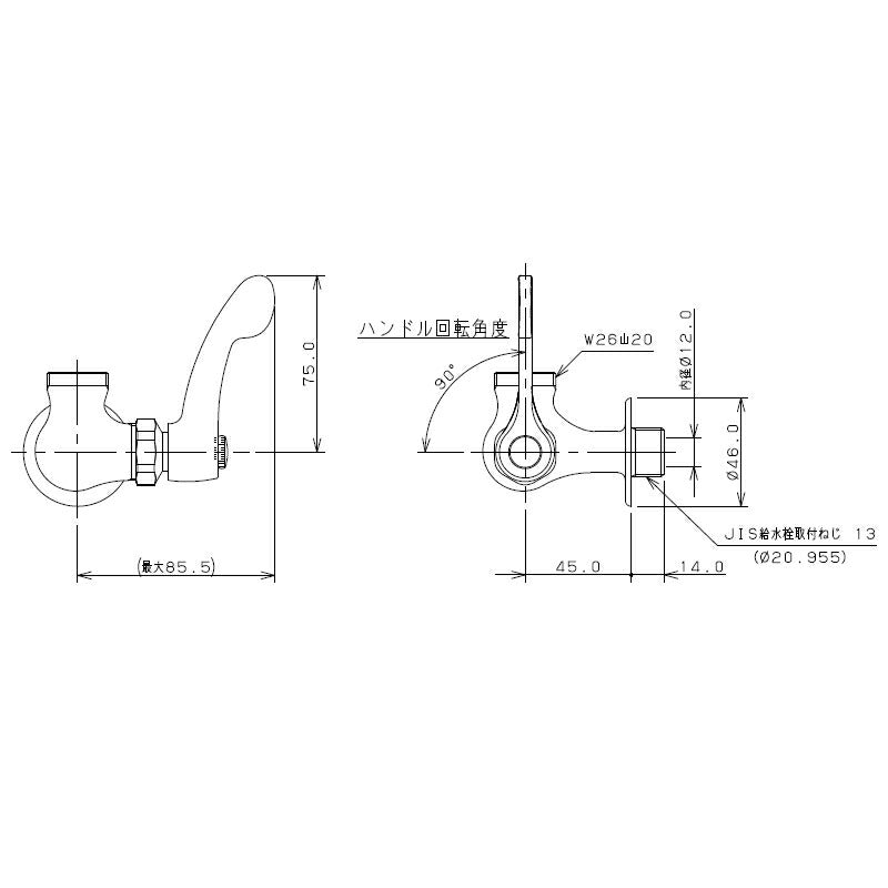 カクダイ　厨房用横形自在水栓本体　一般地・寒冷地共用　【品番：707-097-13QR】