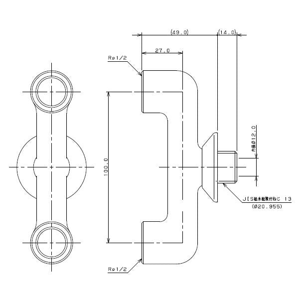 カクダイ　二方ソケット 13　【品番：7159】