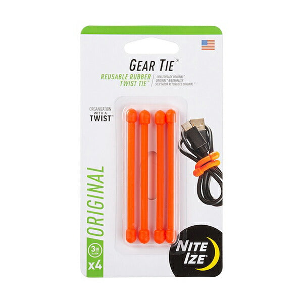 【メール便対応】NITE IZE（ナイトアイズ）　ギアータイ オリジナル 3インチ（7.6cm）　オレンジ　【品番：GT3-4PK-31】