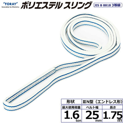 東レインターナショナル　ポリエステルスリング PET3N エンドレス形 1.6ton 幅25mm 長さ1.75m　【品番：PET3N 25×1.75】