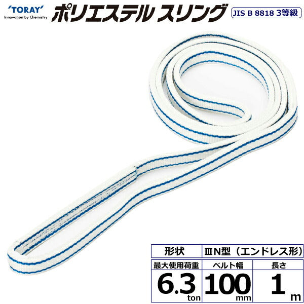 東レインターナショナル　ポリエステルスリング PET3N エンドレス形 6.3ton 幅100mm 長さ1m　【品番：PET3N 100×1.0】