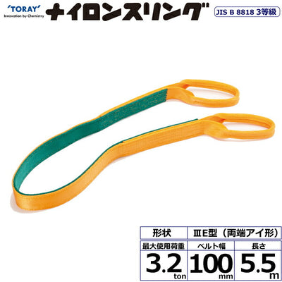 東レインターナショナル　ナイロンスリング N3E 両端アイ形 3.2ton 幅100mm 長さ5.5m　【品番：N3E 100×5.5】