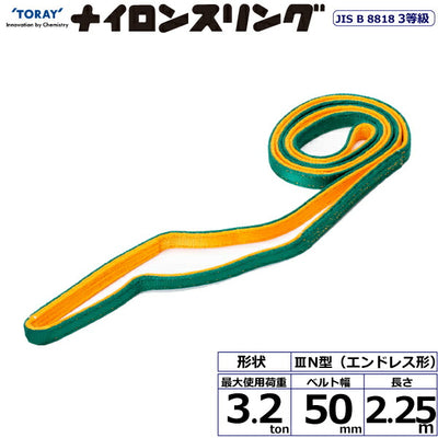 東レインターナショナル　ナイロンスリング N3N エンドレス形 3.2ton 幅50mm 長さ2.25m　【品番：N3N 50×2.25】