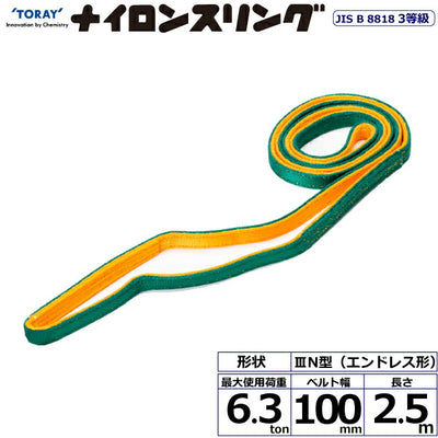 東レインターナショナル　ナイロンスリング N3N エンドレス形 6.3ton 幅100mm 長さ2.5m　【品番：N3N 100×2.5】