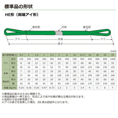 東レインターナショナル　シライマルチスリング HE 両端アイ形 1.6ton 幅46mm 長さ10m　【品番：HE W016×10.0】