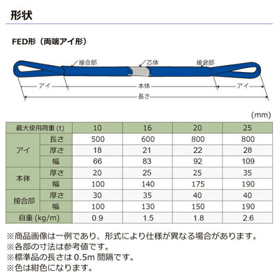 東レインターナショナル　シライマルチスリングLIGHT FED 両端アイ形 16ton 幅83mm 長さ4.5m　【品番：FED16t×4.5m】