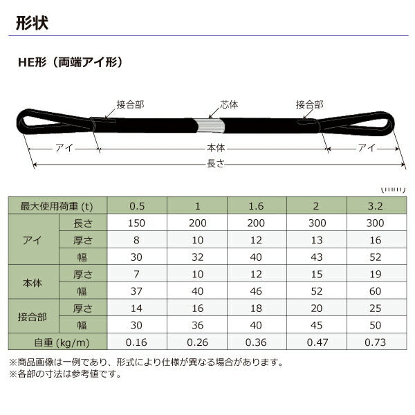 東レインターナショナル　シライマルチスリング HE  両端アイ形 ブラックタイプ 1.6ton 幅40mm 長さ2.5m　【品番：HE W016×2.5m BK】