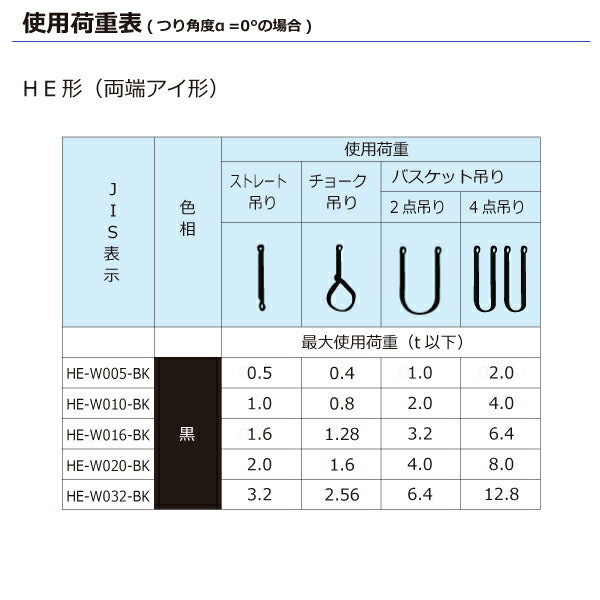 東レインターナショナル　シライマルチスリング HE  両端アイ形 ブラックタイプ 1.6ton 幅40mm 長さ2.5m　【品番：HE W016×2.5m BK】