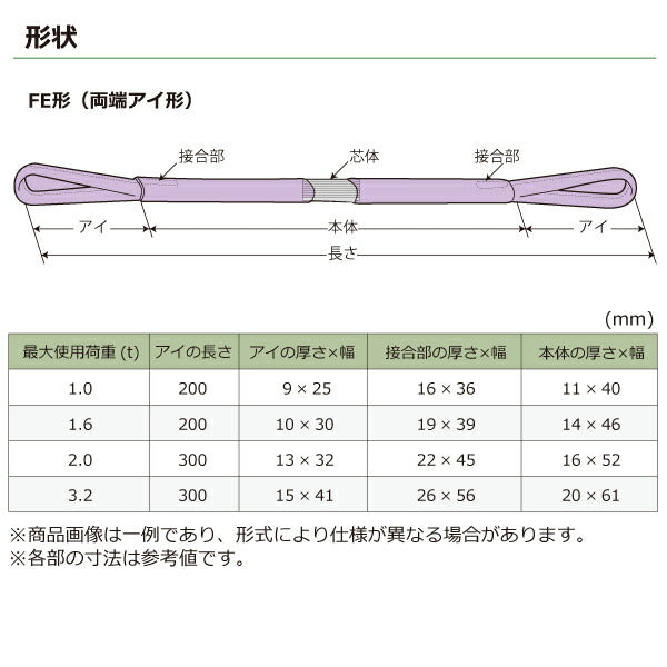東レインターナショナル　シライマルチスリングWG FE 両端アイ形 1ton 幅40mm 長さ1m　【品番：FE 1.0t×1.0m WG】