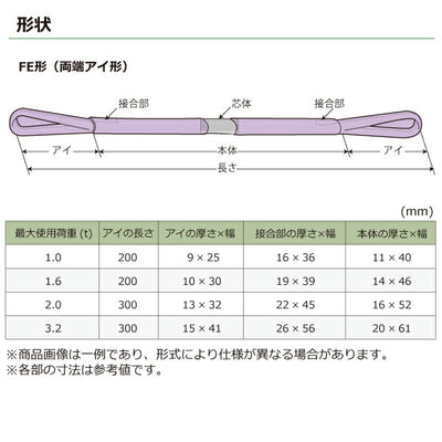 東レインターナショナル　シライマルチスリングWG FE 両端アイ形 1ton 幅40mm 長さ2.5m　【品番：FE 1.0t×2.5m WG】