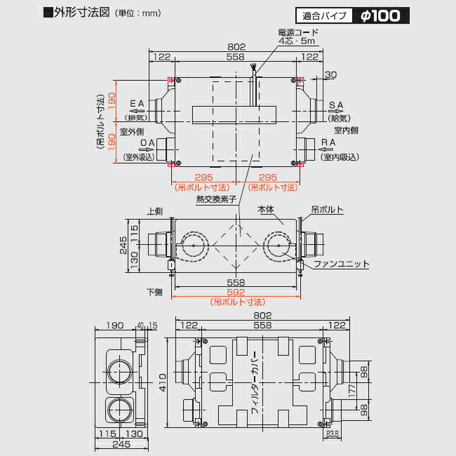 高須産業　ダクト式24時間換気システム エアロードシリーズ　全熱交換形エアロード24B（天井埋込タイプ）　【品番：TSK-24B】●