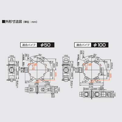 高須産業　5方向5分岐チャンバーボックス（φ100用）　【品番：TSK-5C-100】