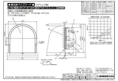 高須産業　長丸形パイプフード（防火ダンパー付・クリア）　【品番：GFL-150MD120】